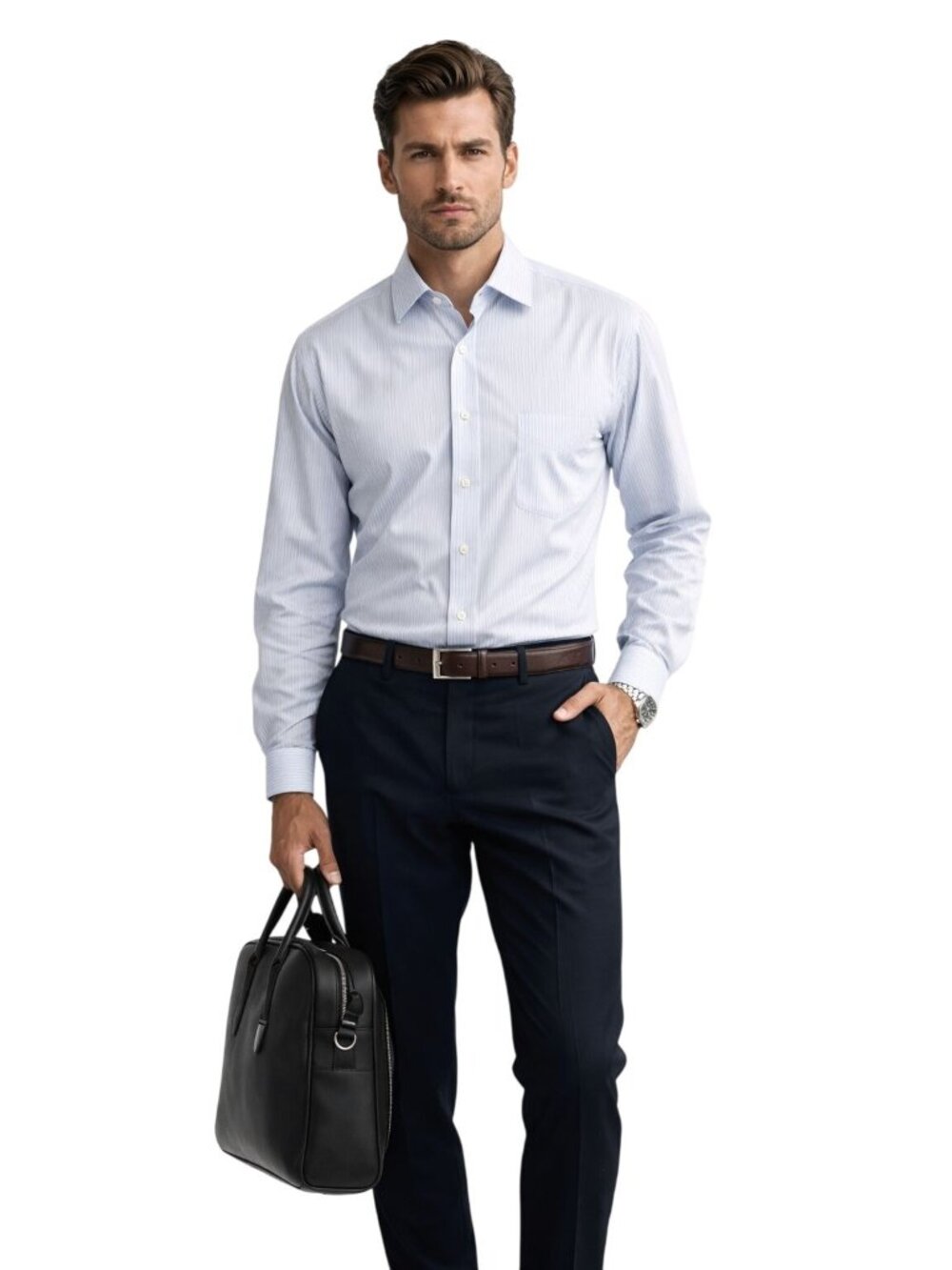 Brooks Brothers Madison Non-Iron Supima Cotton Dress Shirt 17-36 Blue Stripe L/S